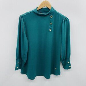 Adrienne Vittadini Womens Plus Size 1X 3/4 Puff Sleeve Mock Neck Blouse 1470